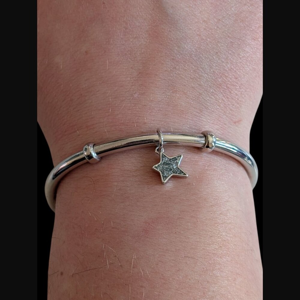 Coach Open Bangle Silver Tone Star Charm Bracelet